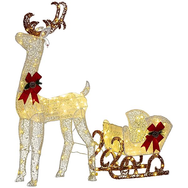 Outsunny LED Rentier und Schlitten Weihnachtsdeko mit 170 Lichtern, Weihnac günstig online kaufen