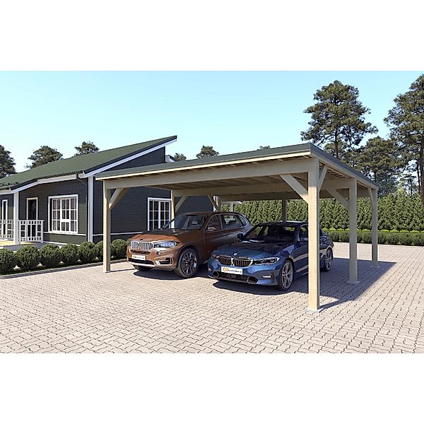 Holzbrüder Carport Ralf 36m² 150kg/m² Imprägniert-Dornengrün günstig online kaufen