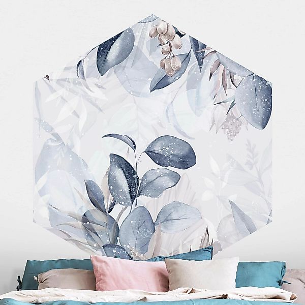 Hexagon Fototapete selbstklebend Botanik in Pastell Blau & Beige günstig online kaufen