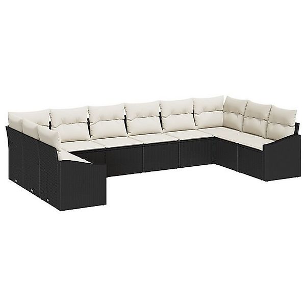 vidaXL Loungesofa 10-tlg. Garten-Sofagarnitur mit Kissen Schwarz Poly Ratta günstig online kaufen