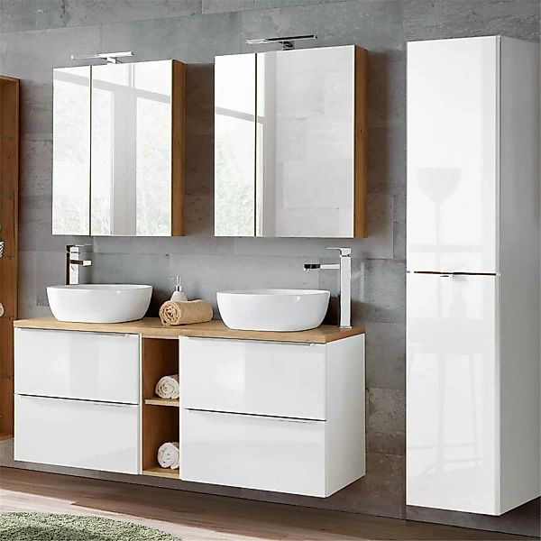 Lomadox Badmöbel Set mit Doppel-Waschplatz mit Keramik-Aufsatzbecken TOSKAN günstig online kaufen