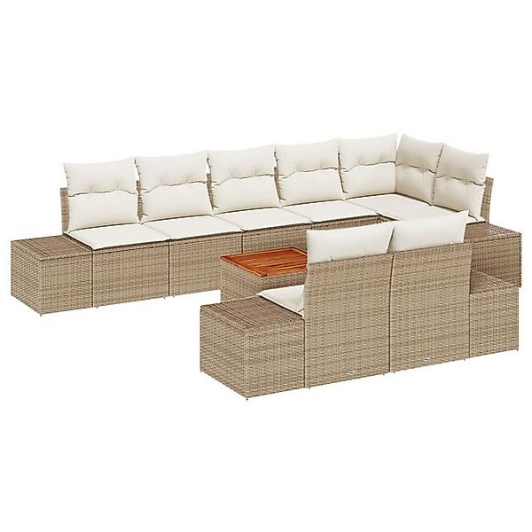 vidaXL Loungesofa 9-tlg. Garten-Sofagarnitur mit Kissen Beige Poly Rattan, günstig online kaufen