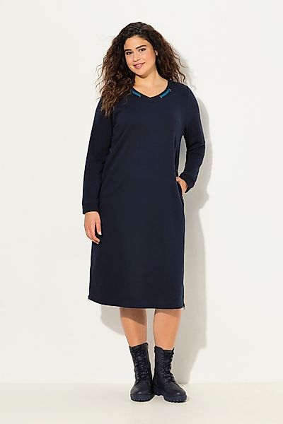 Ulla Popken Midikleid Sweatkleid Rundhals Zierband günstig online kaufen