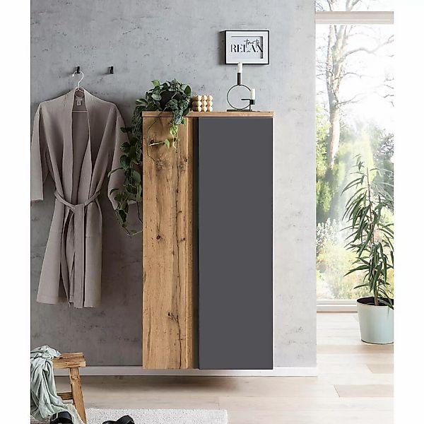 Lomadox Midischrank VASTO-03-GREY Midischrank 65cm Wotan Eiche Nb. mit grau günstig online kaufen