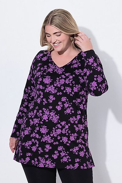 Ulla Popken Longshirt Longshirt Blüten A-Linie V-Ausschnitt Langarm günstig online kaufen