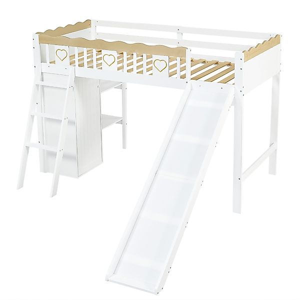 SOFTWEARY Hochbett mit Rutsche und Kleiderschrank günstig online kaufen