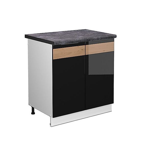 Vicco Spülenunterschrank Fame-Line, Schwarz Eiche hochglanz/Weiß, 80 cm AP günstig online kaufen