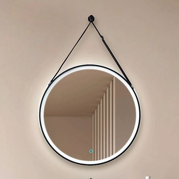 Lucande LED-Spiegel Lelin, Ø 60 cm, schwarz, Aluminium, CCT günstig online kaufen