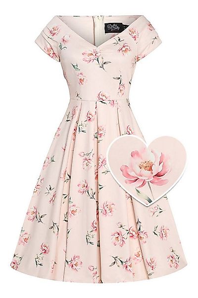 Dolly and Dotty A-Linien-Kleid Lily Cream & Pink Peony Off-Shoulder Vintage günstig online kaufen