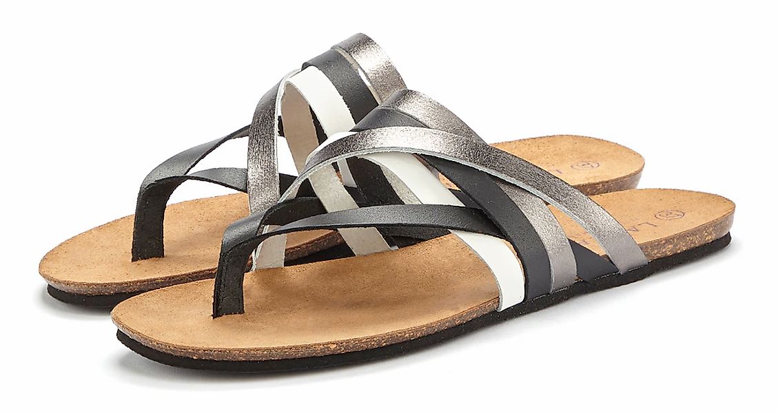 LASCANA Zehentrenner, Sandale, Pantolette aus Leder mit Korkfußbett günstig online kaufen