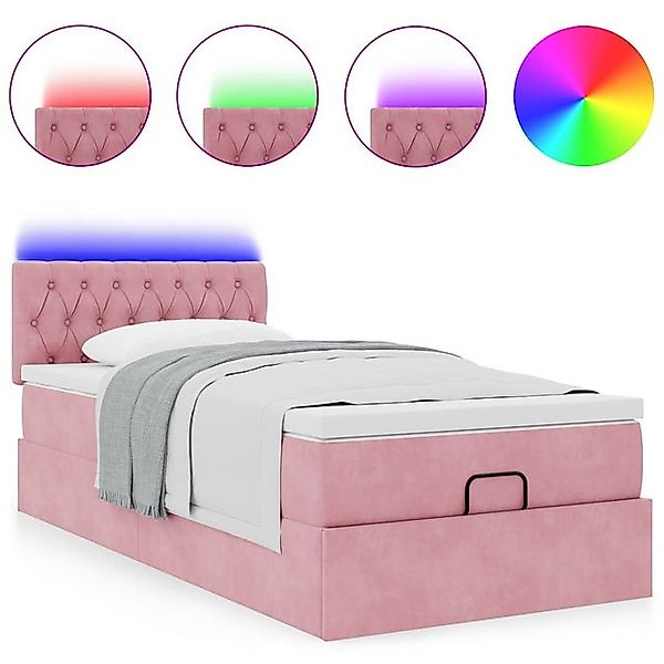 vidaXL Bett Ottoman-Bett mit Matratze & LEDs Rosa 90x200 cm Samt günstig online kaufen