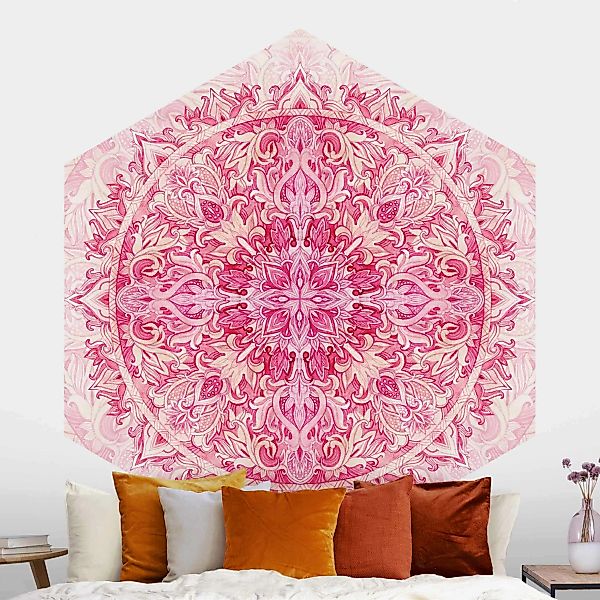 Hexagon Mustertapete Mandala Aquarell Ornament Muster pink günstig online kaufen