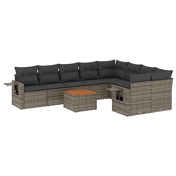 vidaXL 10-Tlg Garten-Sofagarnitur mit Kissen Grau Poly Rattan 3224723 günstig online kaufen