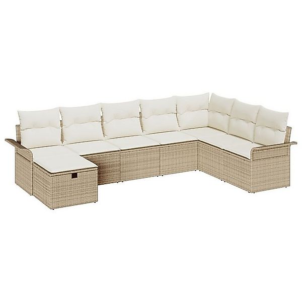 vidaXL Loungesofa 8-teiliges Garten-Sofa-Set mit Kissen Beige Poly Rattan, günstig online kaufen