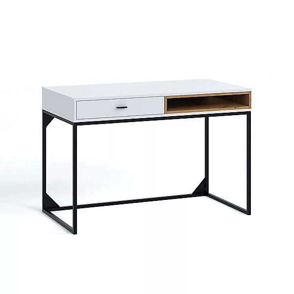 Sekretär Schreibtisch in weiß mit schwarzem Metallgestell OSTUNI-132, B/H/T günstig online kaufen