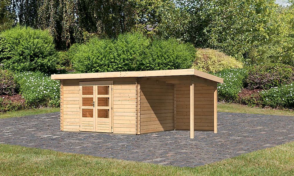 Karibu Gartenhaus "Schloßsee 7" mit Anbaudach und Rückwand günstig online kaufen