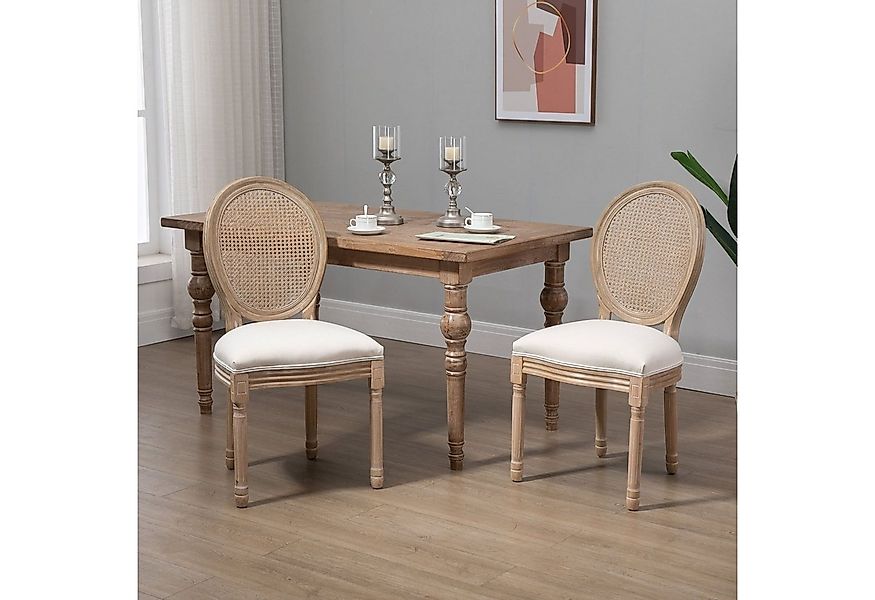 HOMCOM Esszimmerstuhl Küchenstuhl mit Rattan-Rückenlehne (Gepolsterter Pols günstig online kaufen