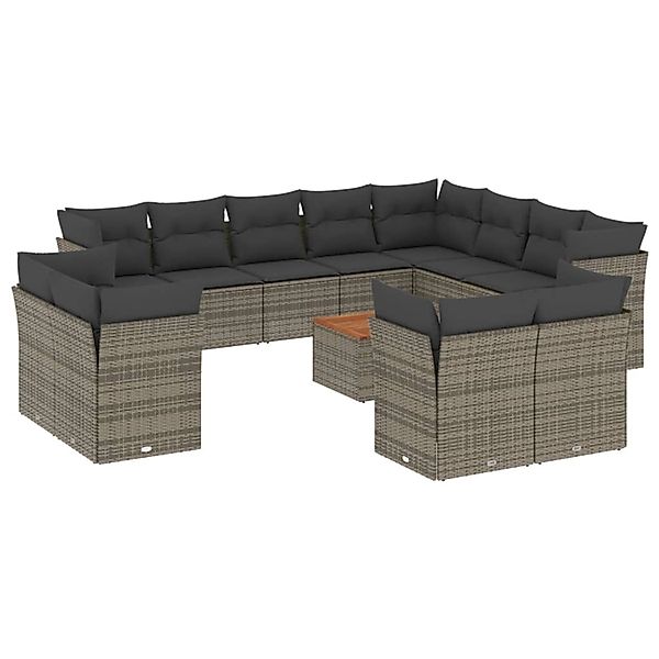 vidaXL 13-Tlg Garten-Sofagarnitur mit Kissen Grau Poly Rattan 3256284 günstig online kaufen
