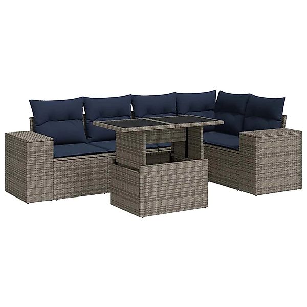 vidaXL 6-Tlg Garten-Sofagarnitur mit Kissen Schwarz Poly Rattan 3326802 günstig online kaufen