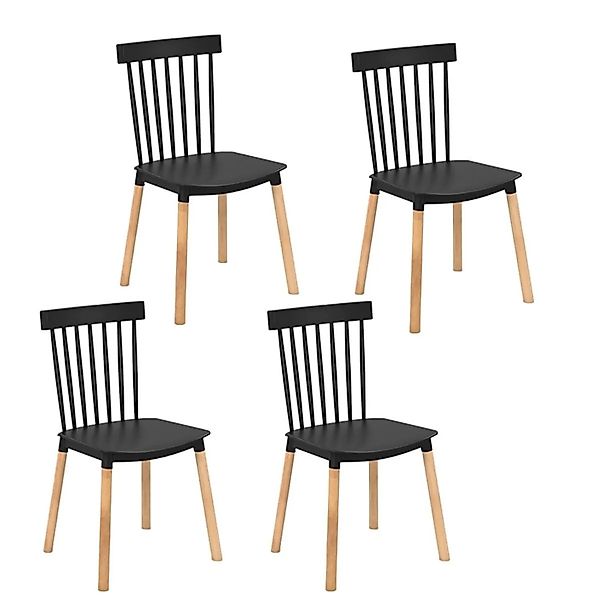 Costway 4er Set Esszimmerstühle mit Massivholzbeine Schwarz günstig online kaufen