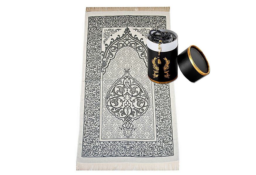 Carpetia Teppich Gebetsteppich Taftstoff Grau mit Geschenkbox und 99er Gebe günstig online kaufen