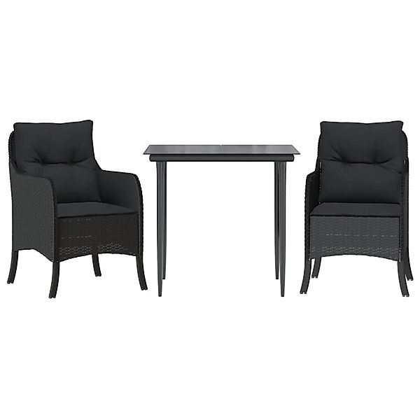 vidaXL 3-Tlg Garten-Essgruppe mit Kissen Schwarz Poly Rattan 3211920 günstig online kaufen
