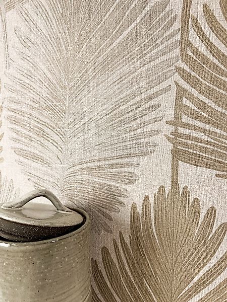 Newroom Vliestapete, Beige Tapete Modern Palmenblätter günstig online kaufen