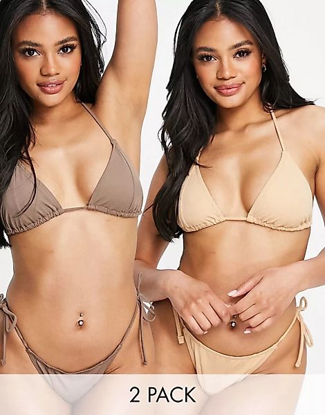 ASOS DESIGN – Triangel-Bikinioberteil in Nerzfarbton und Braun im 2er-Pack günstig online kaufen