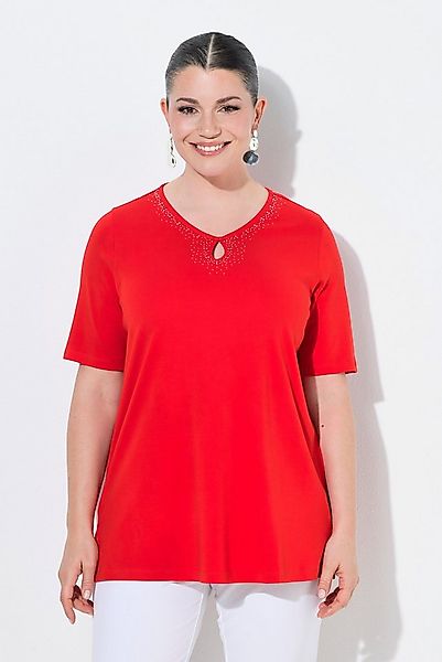 Ulla Popken T-Shirt T-Shirt Ziersteine V-Ausschnitt Halbarm günstig online kaufen