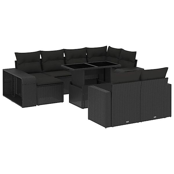 vidaXL 11-Tlg Garten-Sofagarnitur mit Kissen Schwarz Poly Rattan 3274578 günstig online kaufen