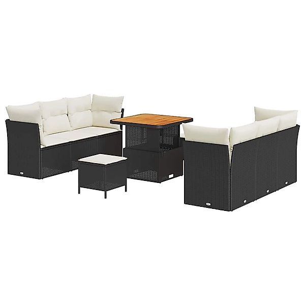 vidaXL 9-Teiliges Garten-Sofa-Set mit Kissen Schwarzem Poly Rattan und Akaz günstig online kaufen