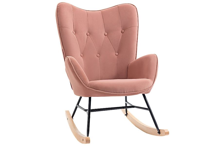 HOMCOM Schaukelstuhl Schaukelsessel mit Stahlrahmen, gepolstert Rosa+Natur günstig online kaufen