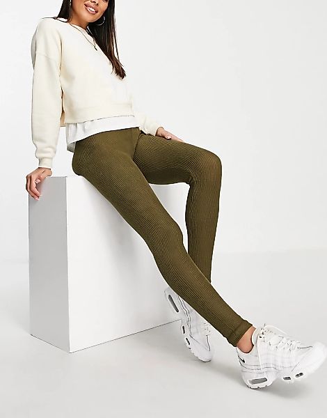 Vero Moda – Gerippte Leggings in Khaki-Grün günstig online kaufen