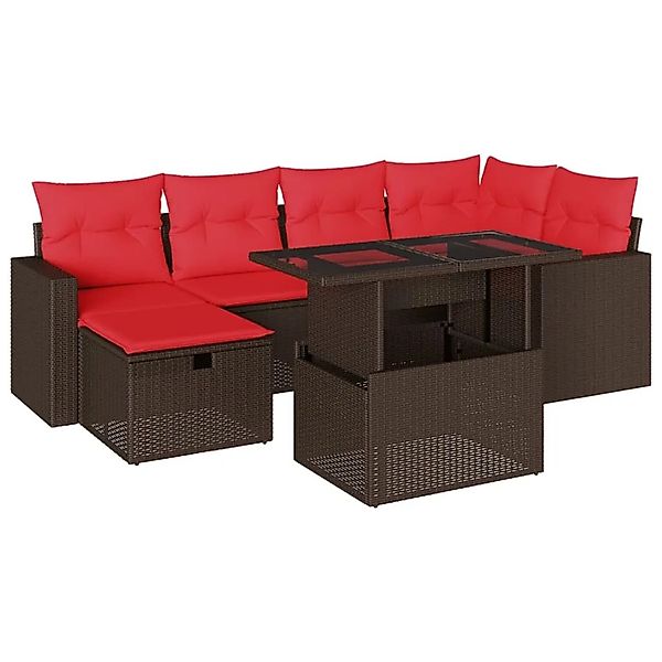 vidaXL 7-Tlg Gartensofa-Set mit Kissen Braun Polyrattan 3274824 günstig online kaufen