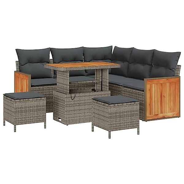 vidaXL Gartensofa-Set mit Kissen 9 Stk Grau Poly-Rattan 3365258 günstig online kaufen