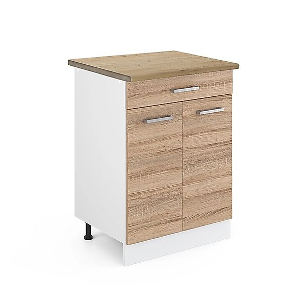 Vicco Küchenunterschrank R-Line Sonoma/Weiß 60 cm mit Schublade AP Eiche günstig online kaufen