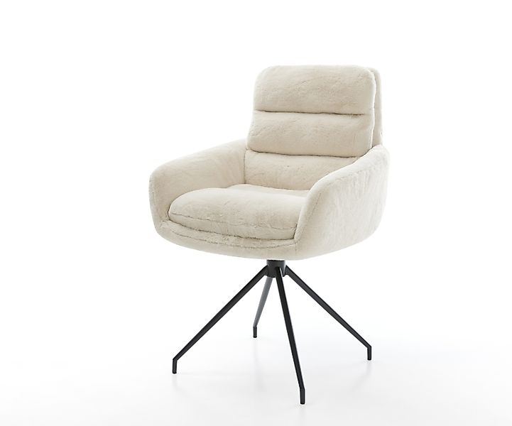 Esszimmerstuhl Abelia-Flex mit Armlehnen Plüsch Creme-Weiß Kreuzgestell kon günstig online kaufen