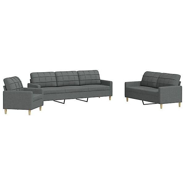 vidaXL Sofa, 3-tlg. Sofagarnitur Dunkelgrau Stoff günstig online kaufen