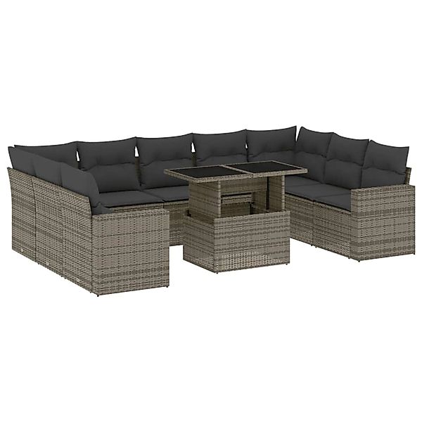 vidaXL 10-Tlg Garten-Sofagarnitur mit Kissen Grau Poly Rattan 3267480 günstig online kaufen