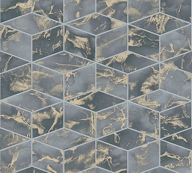 Bricoflor Rauten Vliestapete Blau Grau Gold Moderne Mosaik Tapete in Marmor günstig online kaufen