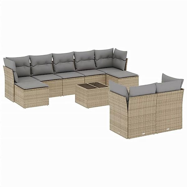 vidaXL 10-tlg Garten-Sofagarnitur mit Kissen Beige Poly Rattan Modell 79 günstig online kaufen