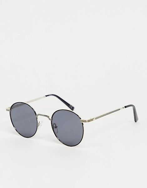 ASOS DESIGN – Runde Sonnenbrille mit abgeschrägten Metallbügeln in Schwarz günstig online kaufen