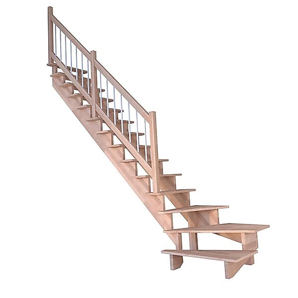 Treppe Lindos Pro Buche Gew. L 80 cm Holz-Edelstahl-Geländer Weiß FSC® günstig online kaufen