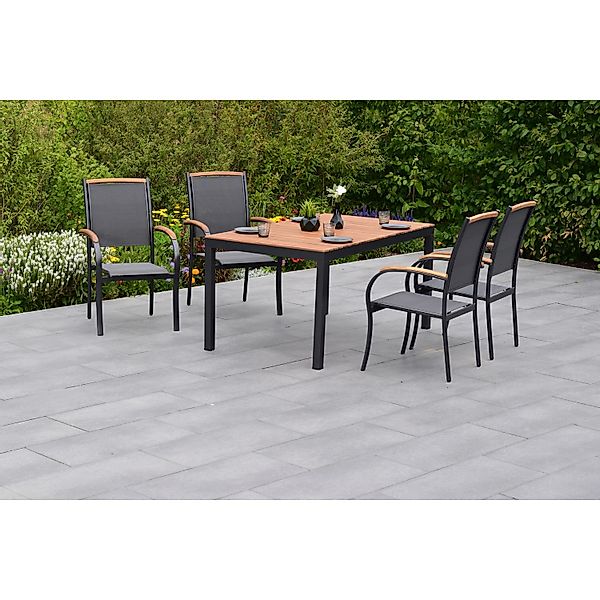 Merxx Gartenmöbelset Siena 5tlg. inkl. Stapelsessel u. Tisch 150 x 90 cm günstig online kaufen