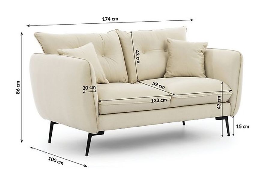 S-Style Möbel 2-Sitzer Sofa Nordloft aus Samt-Stoff mit Hohen Schwarzen Met günstig online kaufen