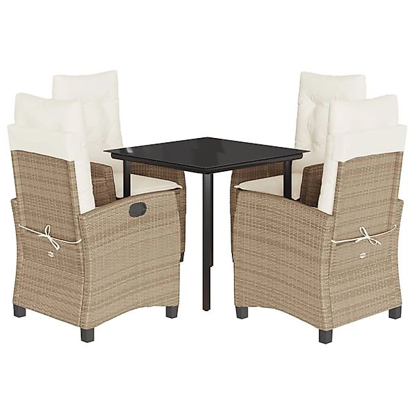 vidaXL 5-Tlg Garten-Essgruppe mit Kissen Beige Poly Rattan 3212813 günstig online kaufen