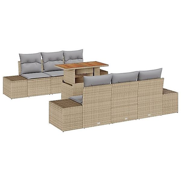 vidaXL Loungesofa 7-tlg. Garten-Essgruppe mit Kissen Beige Poly Rattan, 7 T günstig online kaufen