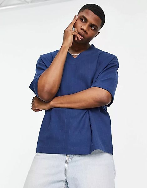 ASOS DESIGN – Oversized-T-Shirt in Marineblau mit halblangen Ärmeln und V-A günstig online kaufen