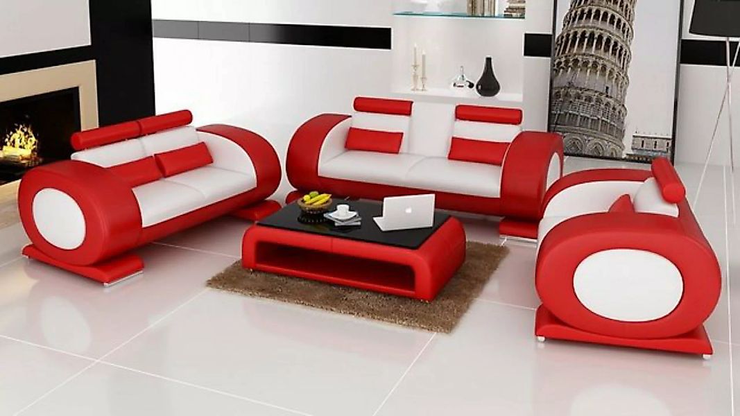 JVmoebel Sofa Ledersofa Sofa Couchen Set Sofa Polster Couch 3tlg Sessel Sit günstig online kaufen