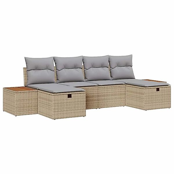 vidaXL Garten-Sofa-Set mit Kissen 6-Tlg Beige Poly Rattan 3359652 günstig online kaufen
